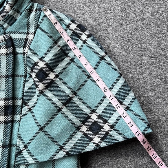 Mossimo Plaid Cape Style Sleeve Wool Blend Pea Coat Sz L Robin Blue - Picture 12 of 12